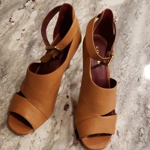 Coach Tan Leather Heeled Sandals